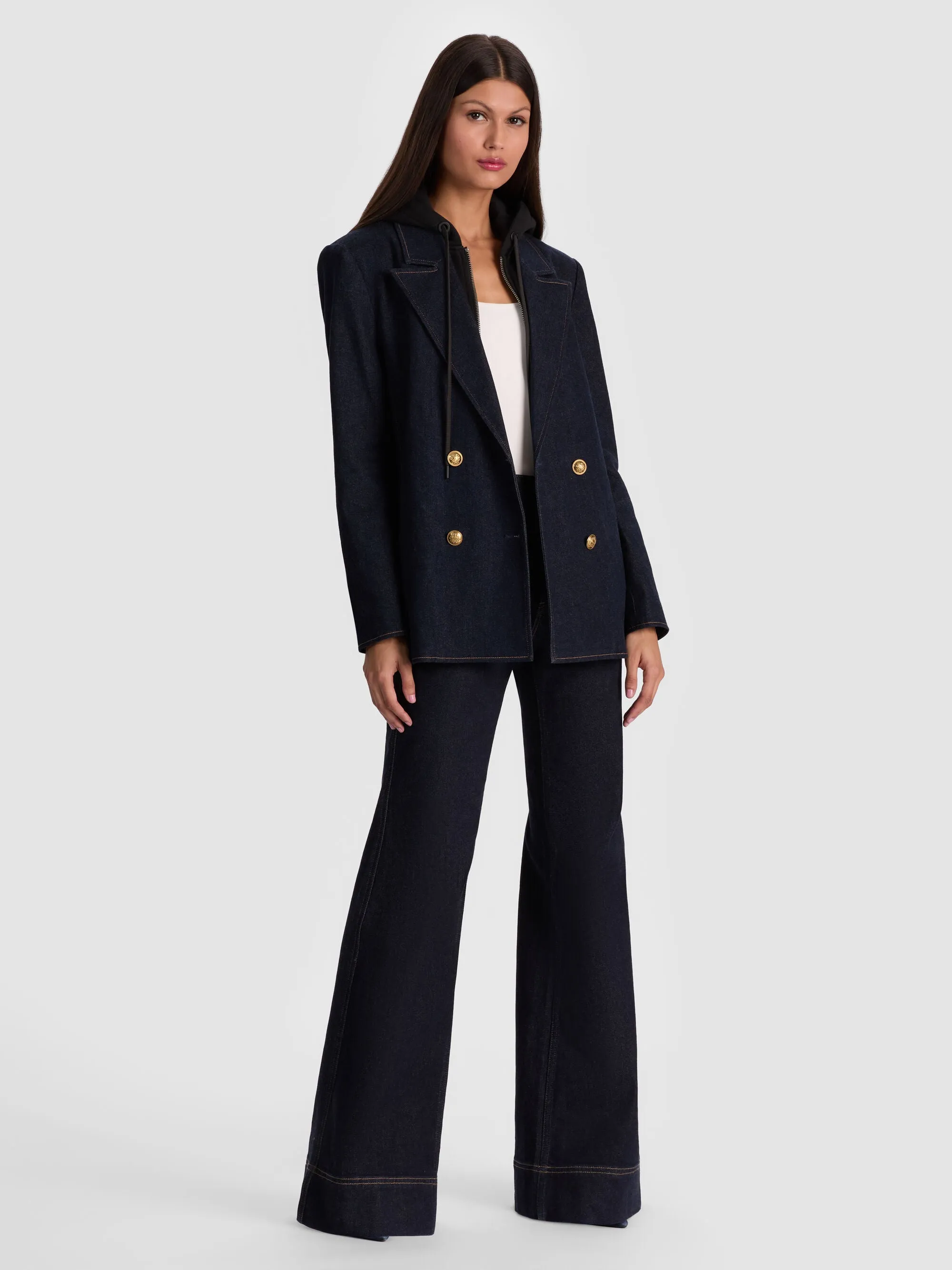 Alice + Olivia - Jordan Denim Blazer With Removable Hoodie - Dark Rinse sold by Jessie Boutique product image thumbnail 3