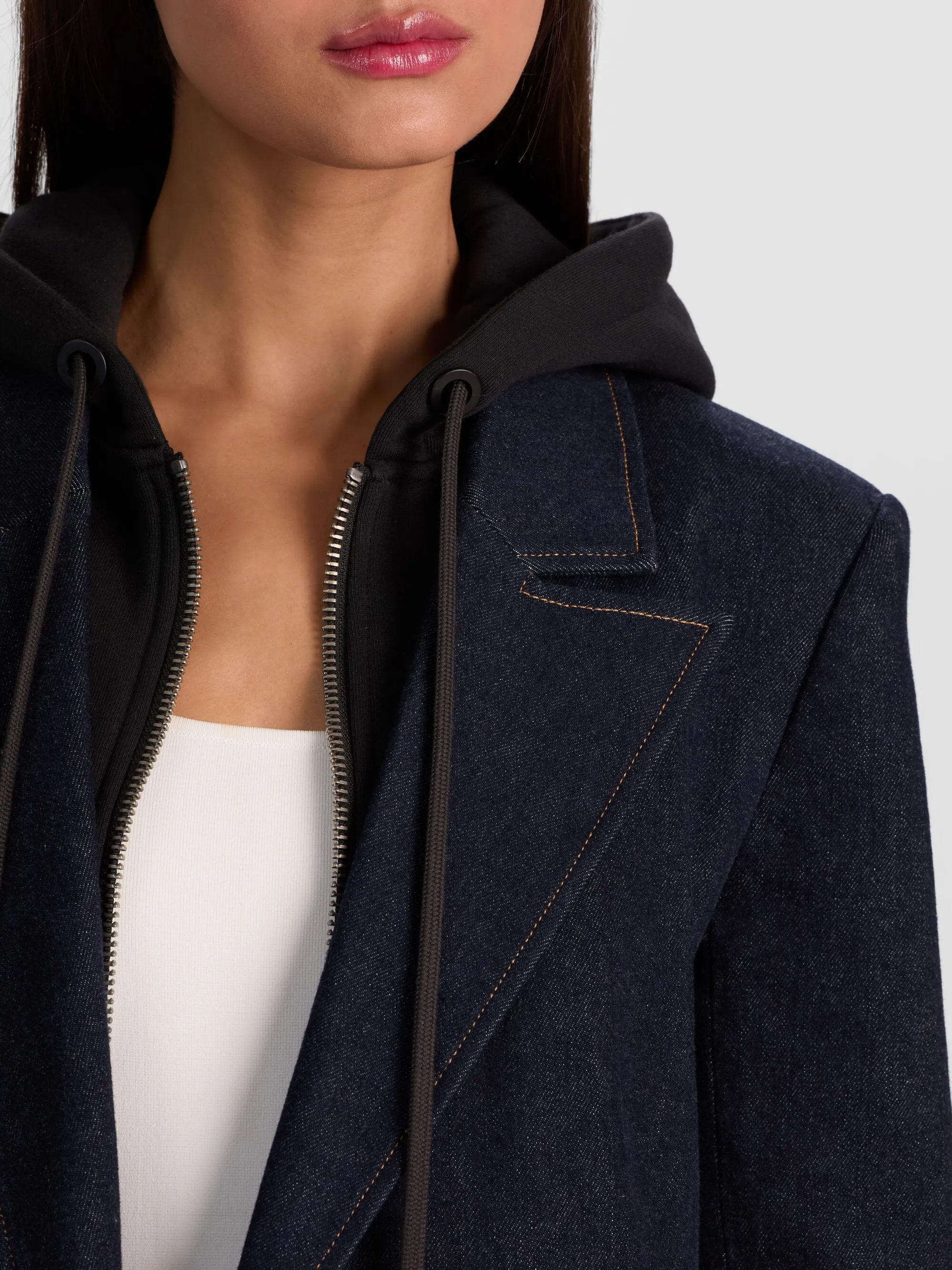 Alice + Olivia - Jordan Denim Blazer With Removable Hoodie - Dark Rinse sold by Jessie Boutique product image thumbnail 2