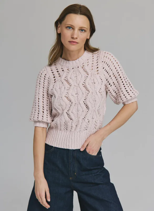 Autumn Cashmere - Elbow Mesh Sleeve Cable Crew - Multiple Colors sold by Jessie Boutique