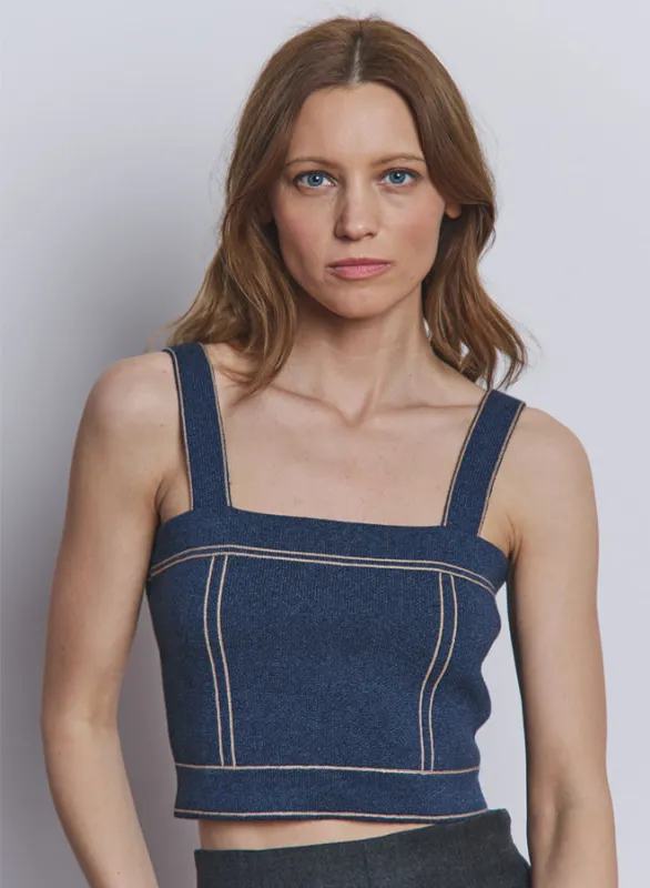 Autumn Cashmere - Cropped Top Stitched Tank - Denim//Camel sold by Jessie Boutique