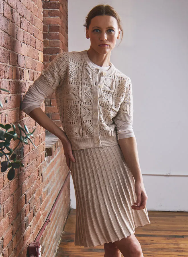 Autumn Cashmere - S/S Tile Stitch Cardigan - Natural sold by Jessie Boutique