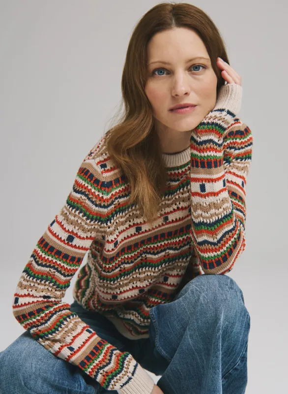Autumn Cashmere - Pointelle Multi Stripe Boxy Crew - Multiple Colors sold by Jessie Boutique