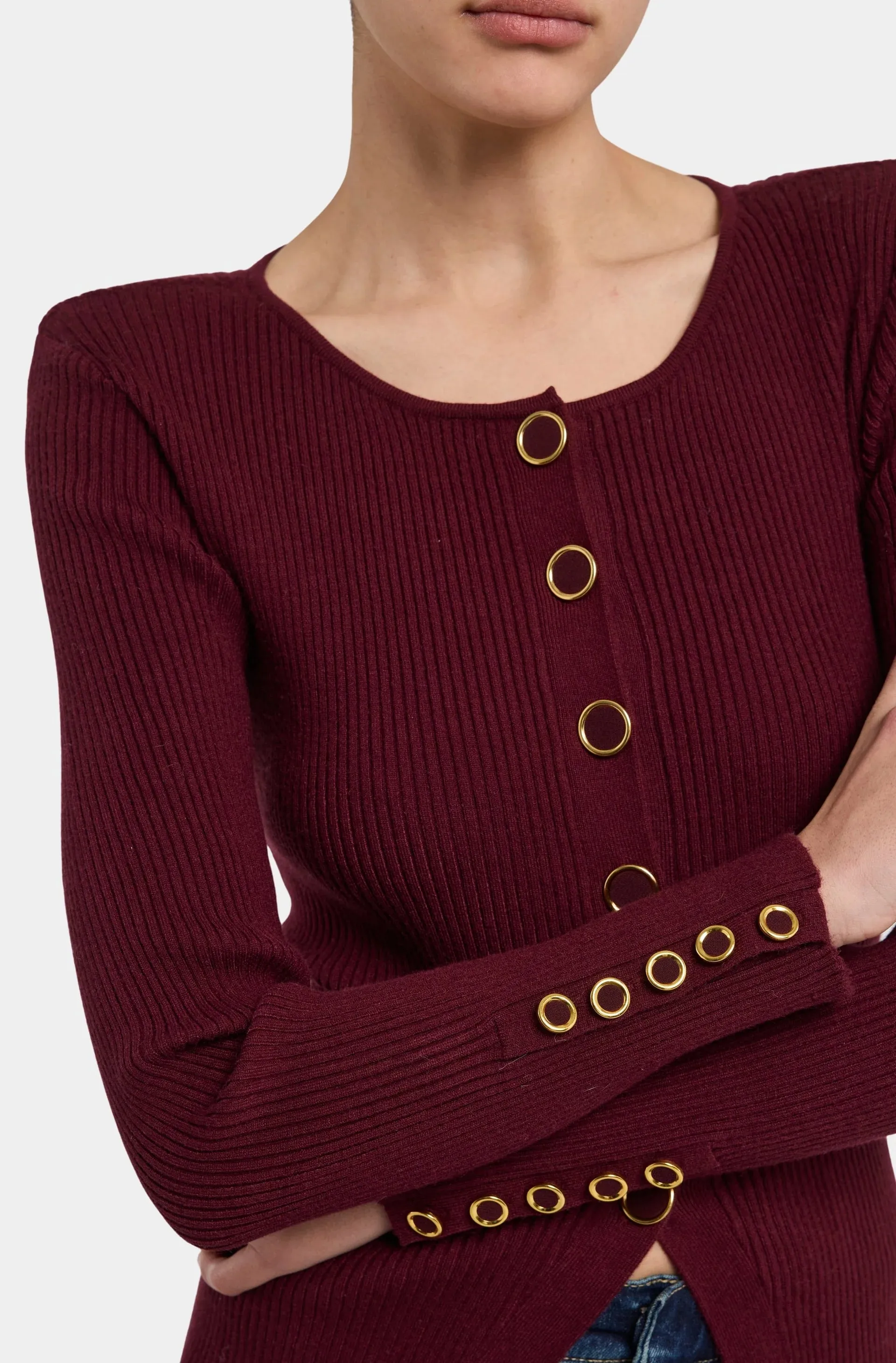 Generation Love - Cherish Rib Cardigan - Malbec sold by Jessie Boutique product image thumbnail 2