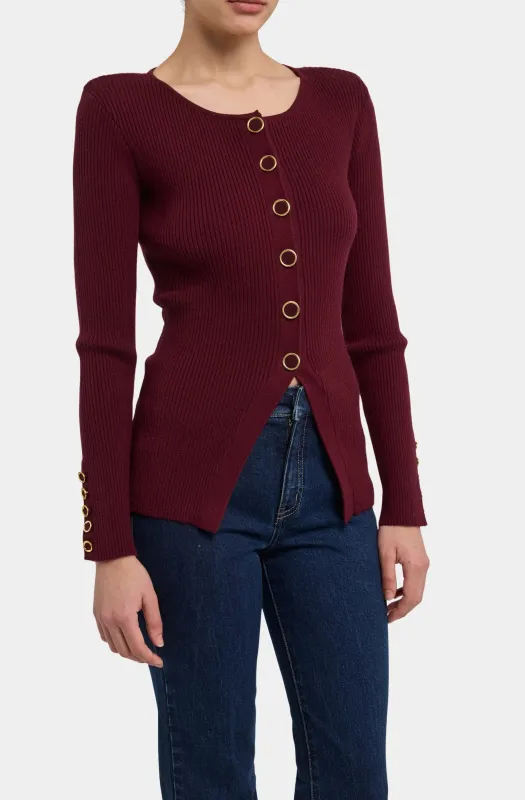 Generation Love - Cherish Rib Cardigan - Malbec sold by Jessie Boutique
