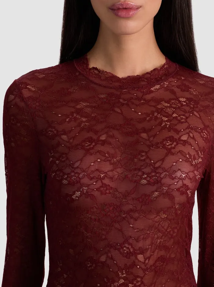 Alice + Olivia - Taeyn Lace Bodysuit - Oxblood sold by Jessie Boutique product image thumbnail 4