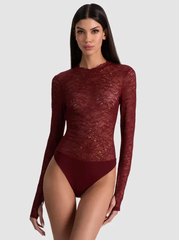 Alice + Olivia - Taeyn Lace Bodysuit - Oxblood sold by Jessie Boutique