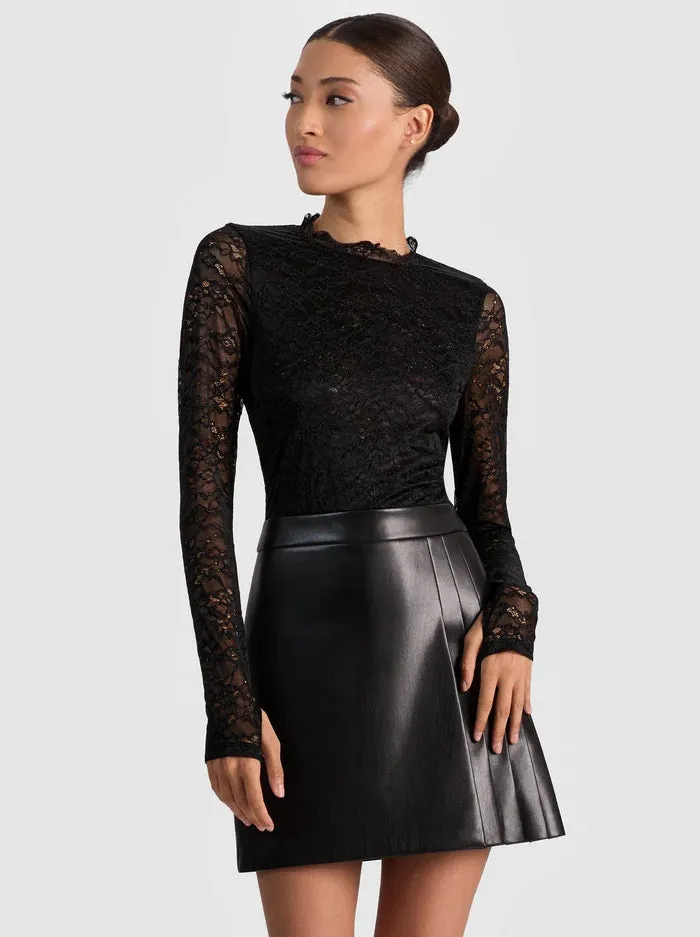 Alice + Olivia - Chara Lace Vegan Leather Mini Dress - Black sold by Jessie Boutique product image thumbnail 3