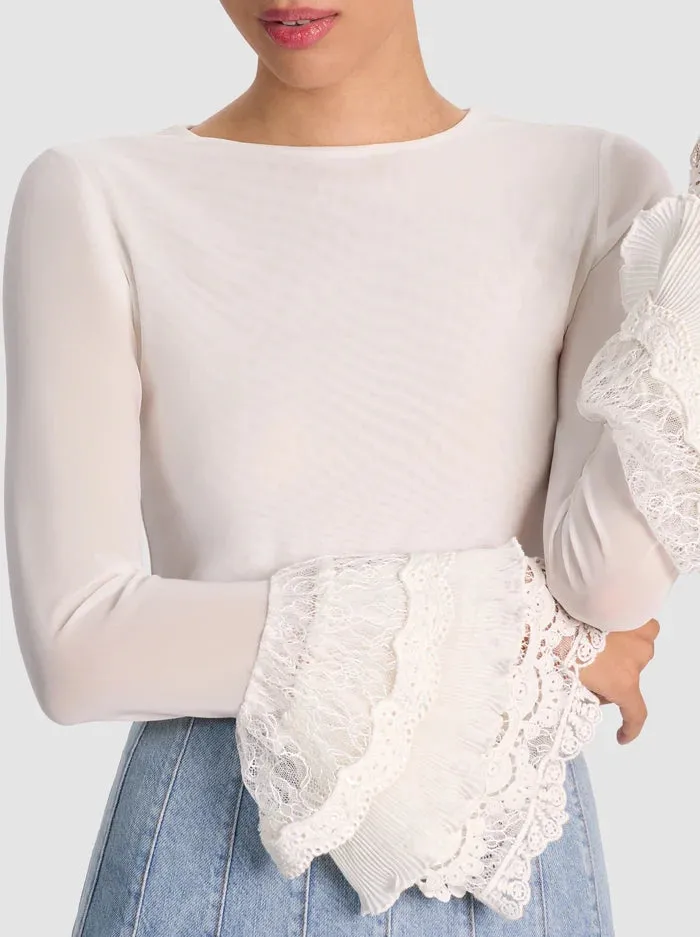 Alice + Olivia - Delaina Top With Ruffle Cuff - Off White sold by Jessie Boutique product image thumbnail 4