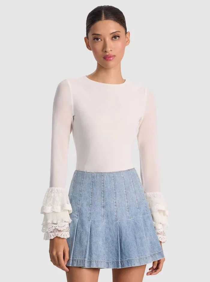 Alice + Olivia - Delaina Top With Ruffle Cuff - Off White sold by Jessie Boutique