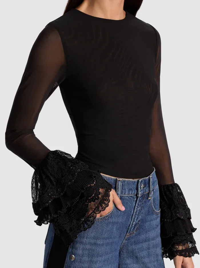 Alice + Olivia - Delaina Top With Ruffle Cuff - Black sold by Jessie Boutique product image thumbnail 4