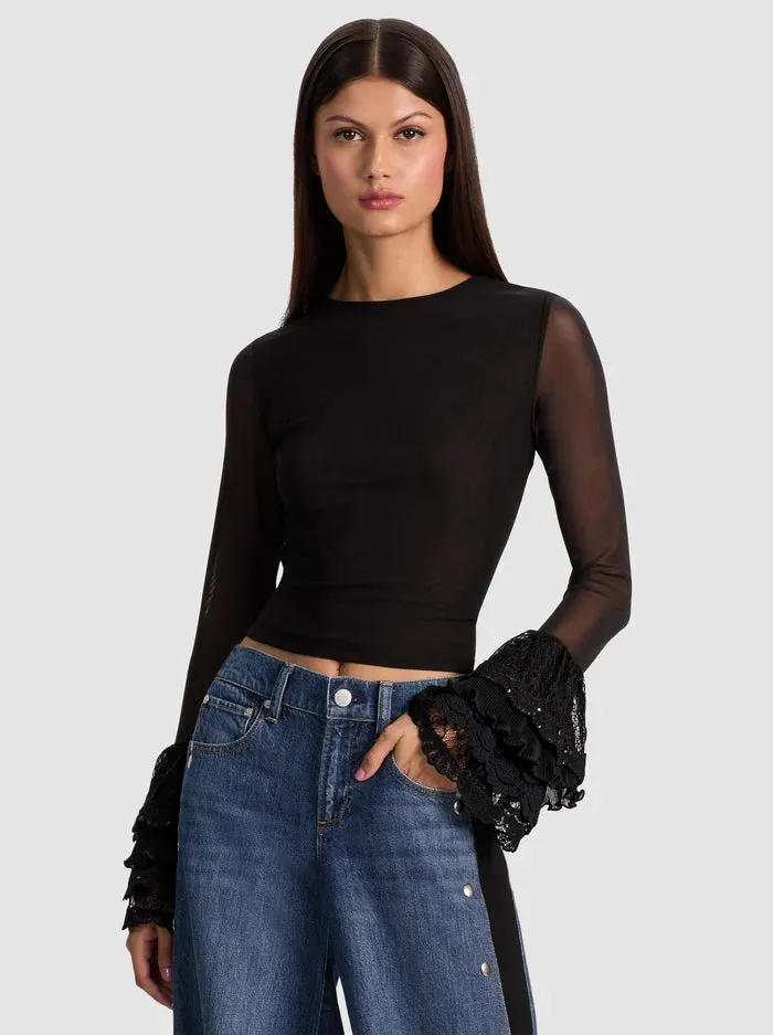 Alice + Olivia - Delaina Top With Ruffle Cuff - Black sold by Jessie Boutique