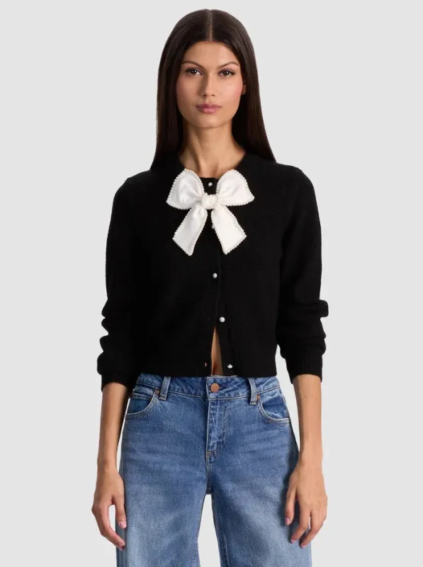 Alice + Olivia - Dollie Bow Cardigan - Black/Soft White sold by Jessie Boutique