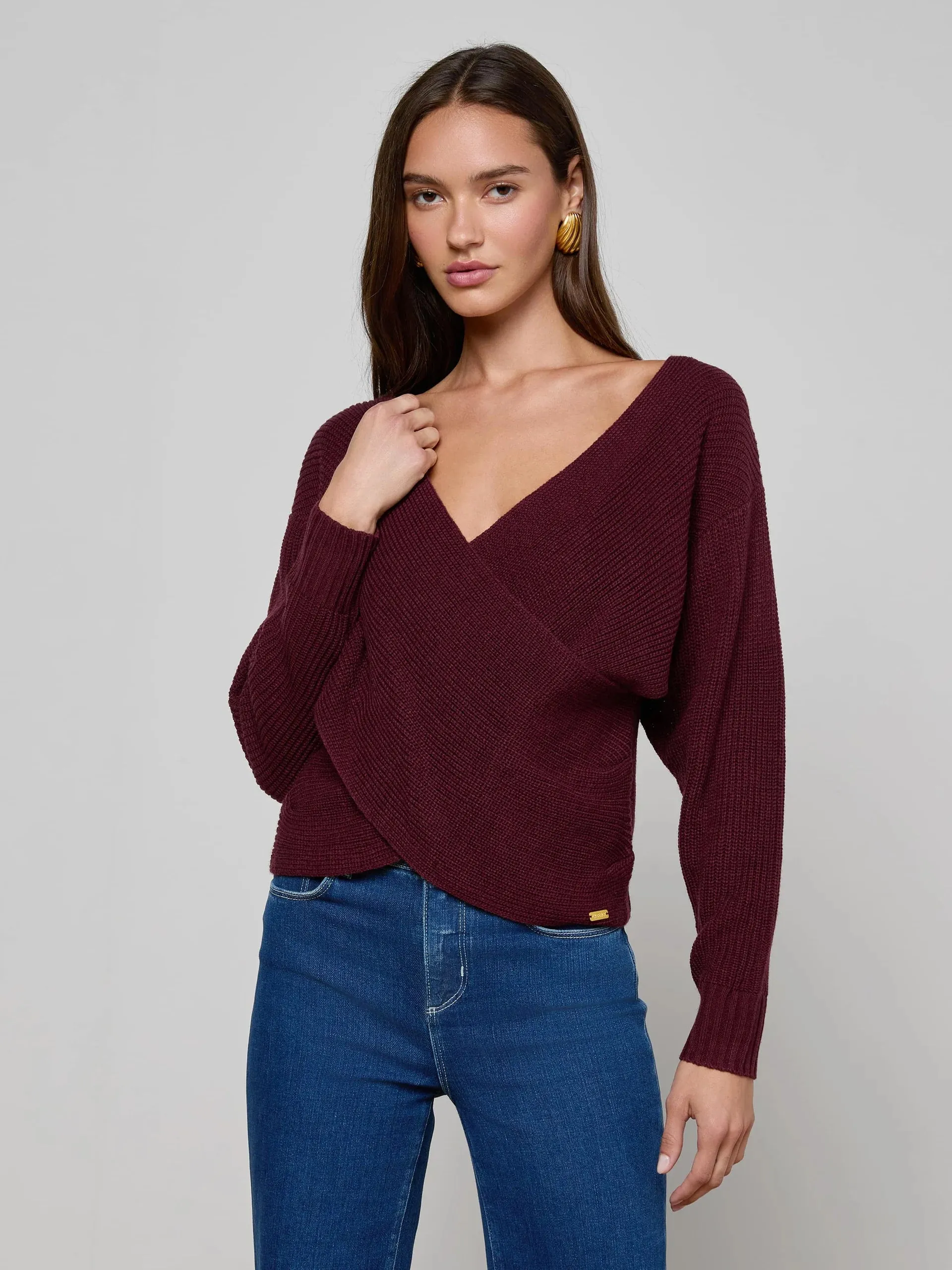L’agence - Antonella Crossover Sweater - Dark Port sold by Jessie Boutique
