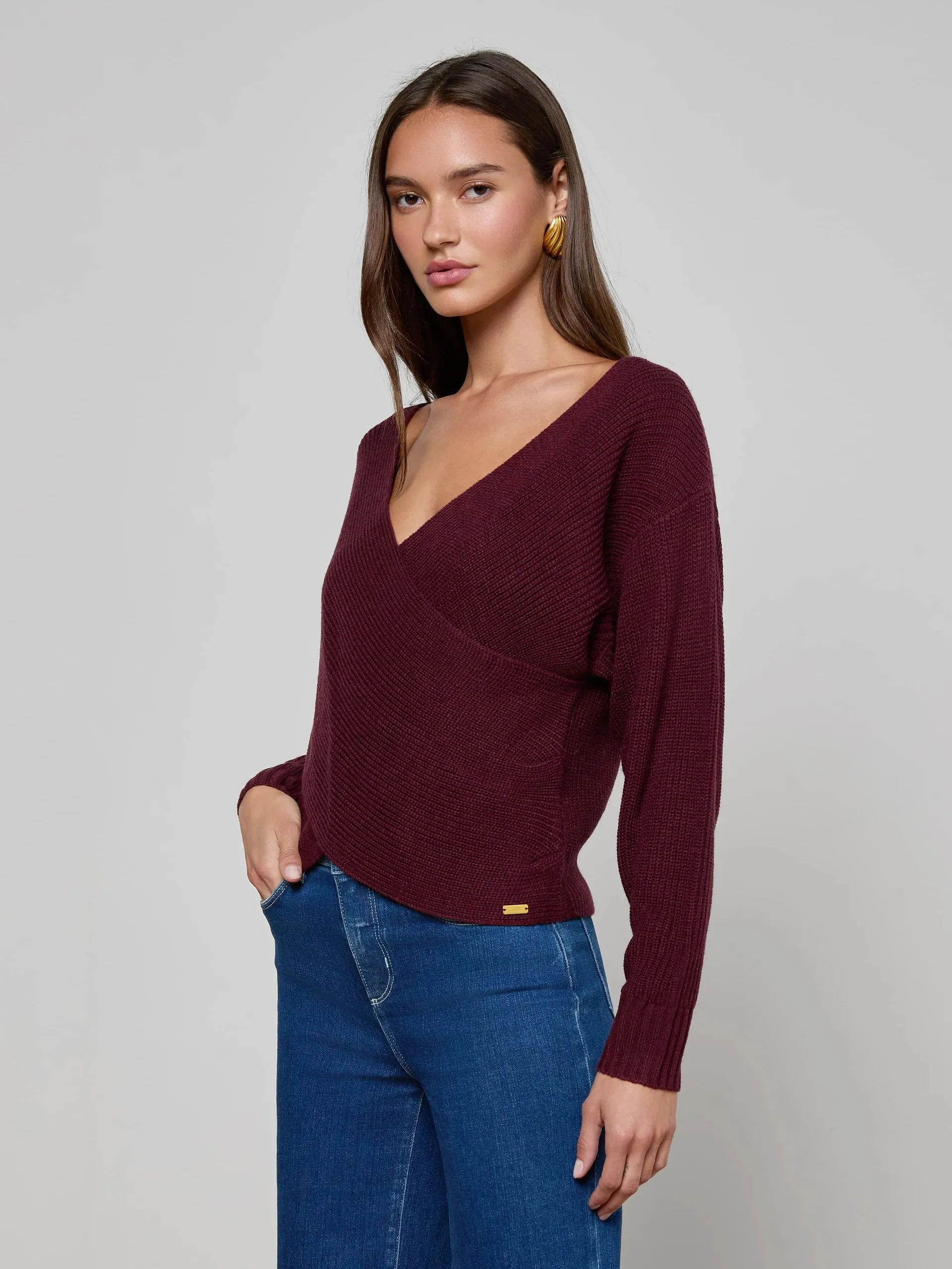 L’agence - Antonella Crossover Sweater - Dark Port sold by Jessie Boutique product image thumbnail 2
