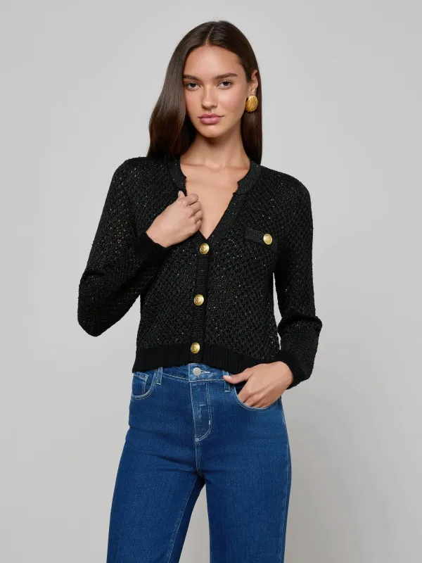 L'agence - Blanca Sequin Crop Cardigan - Black Gunmetal/Gold sold by Jessie Boutique