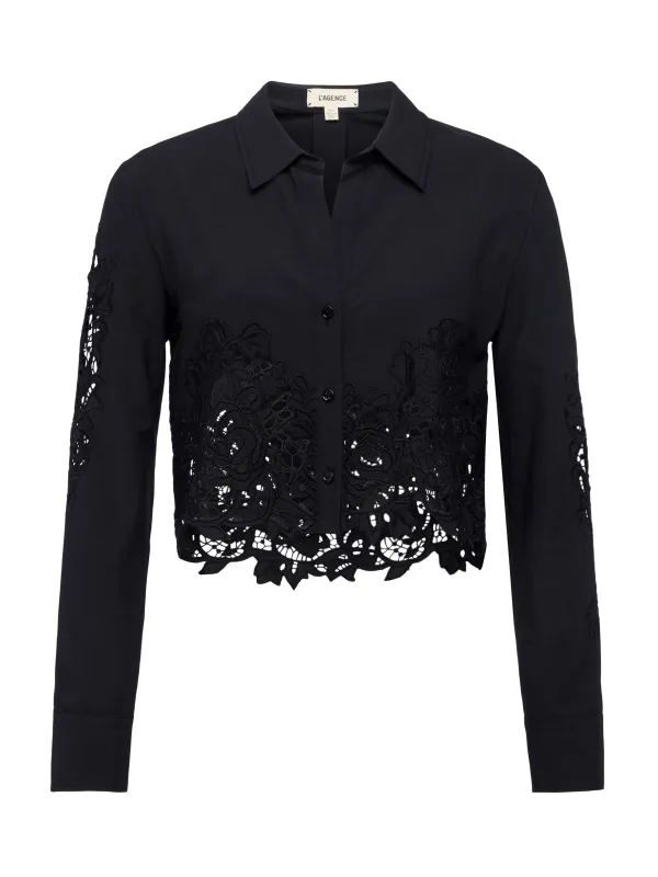 L'agence - Seychelle Cropped Half Lace Blouse - Black sold by Jessie Boutique