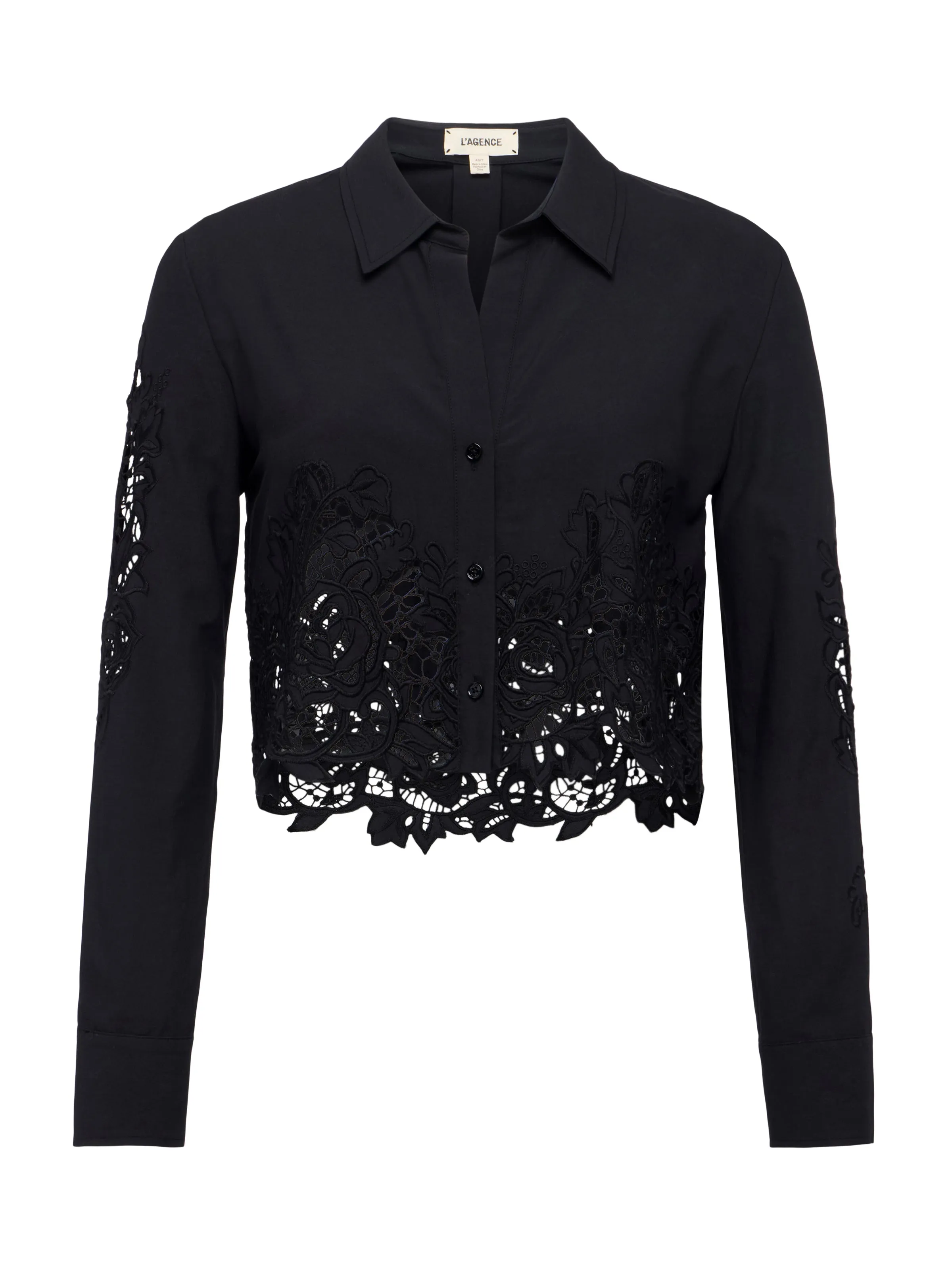 L'agence - Seychelle Cropped Half Lace Blouse - Black sold by Jessie Boutique