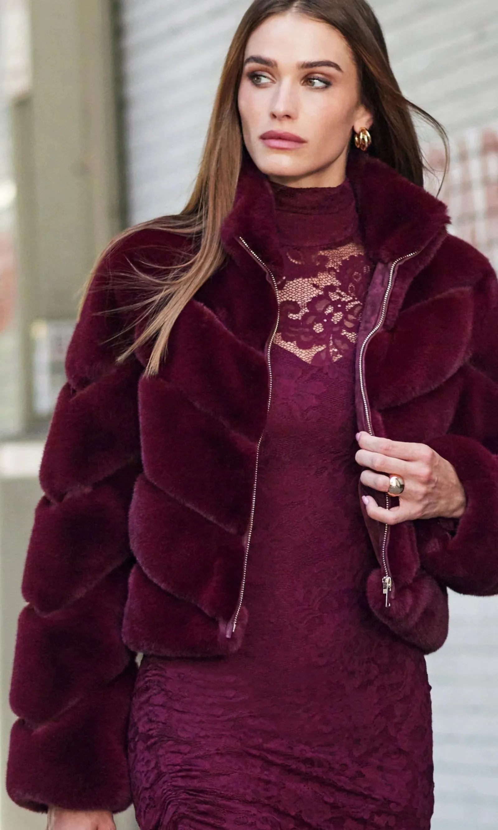 Generation Love - Brianna Faux Fur Jacket - Cabernet sold by Jessie Boutique product image thumbnail 3