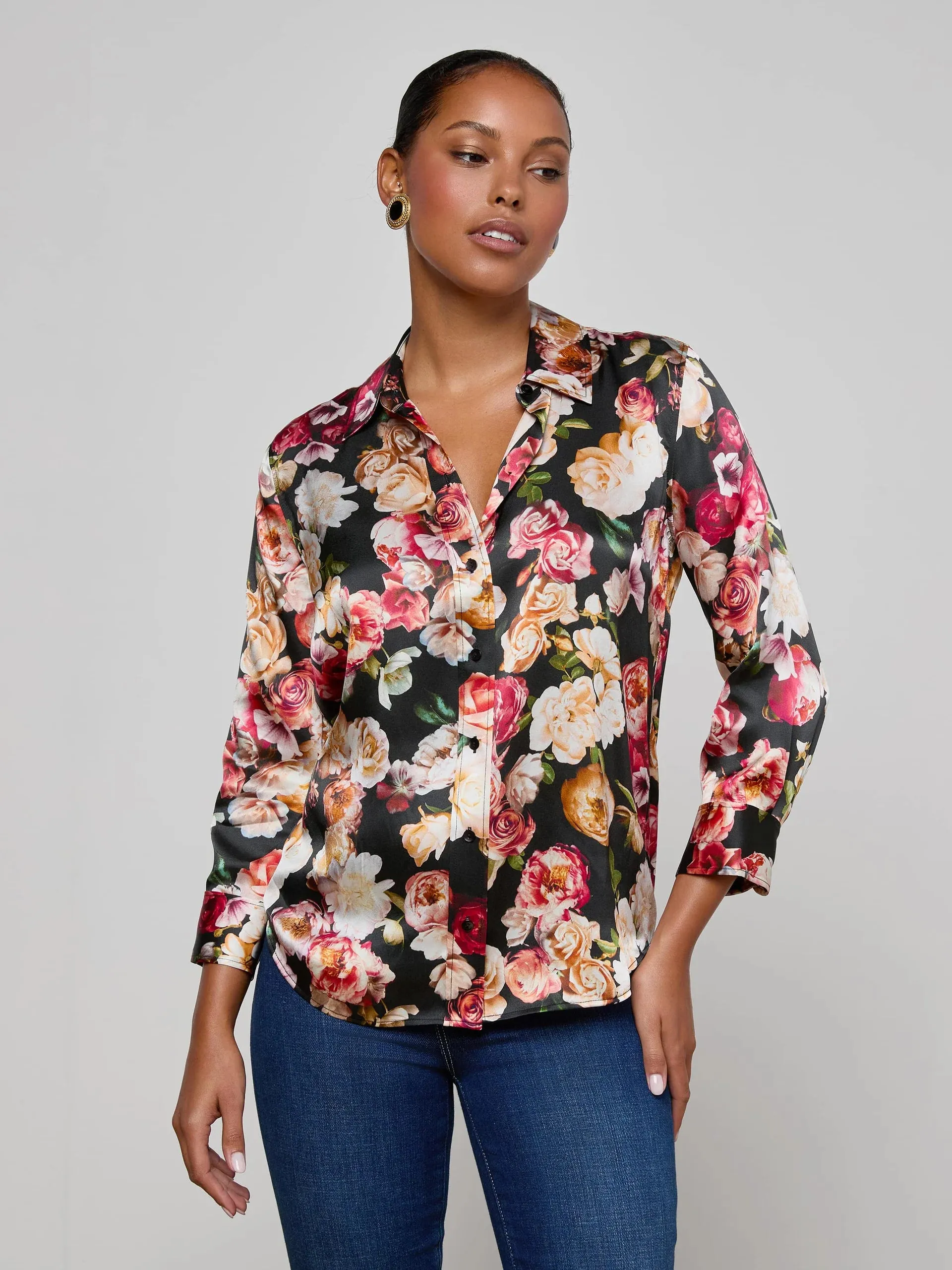 L'agence - Dani Silk Blouse - Multi Cluster Floral sold by Jessie Boutique