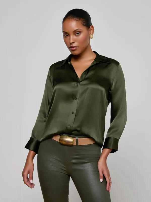 L'agence - Dani Silk Blouse - Deep Olive sold by Jessie Boutique