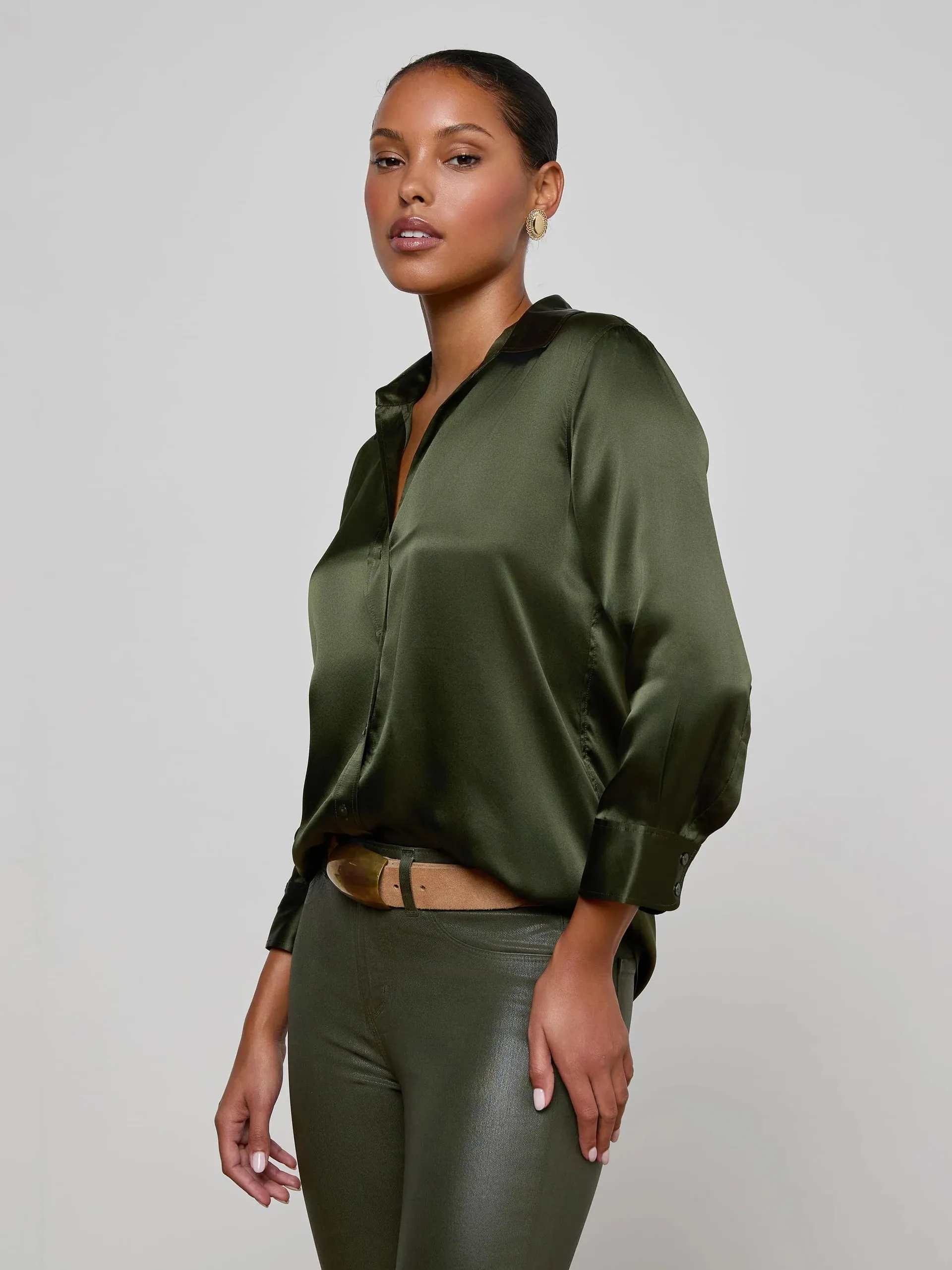 L'agence - Dani Silk Blouse - Deep Olive sold by Jessie Boutique product image thumbnail 2