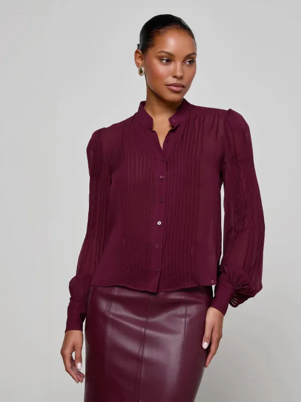 L'agence - Noor Pleated Blouse - Dark Port made by L'AGENCE