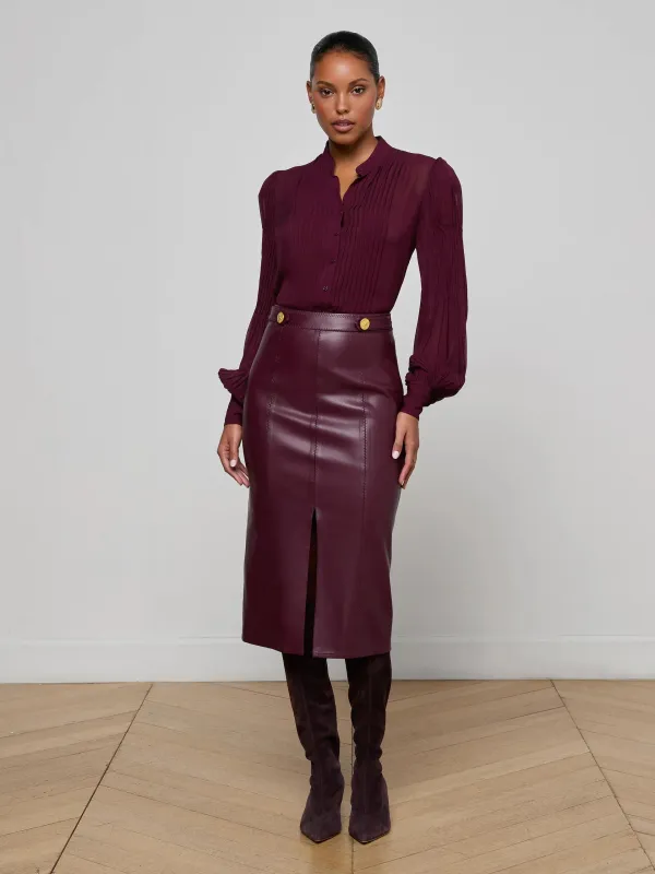 L'agence - Arlette Vegan Leather Midi Skirt - Dark Port sold by Jessie Boutique