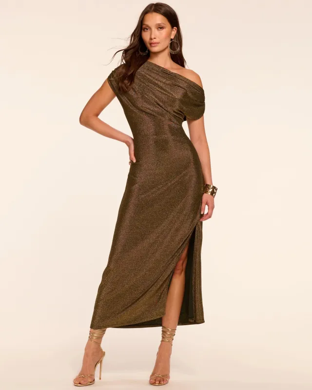 Ramy Brook - Chet Sparkle Knit Off-The-Shoulder Midi Dress - Gold Knit sold by Jessie Boutique
