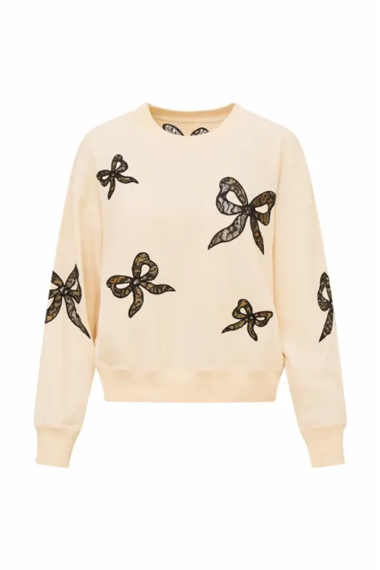 Loveshackfancy - Linetta Lace Bow Pullover - Cream sold by Jessie Boutique