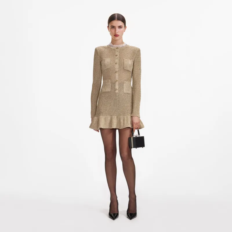 Self-portrait - Lurex Knit Mini Dress - Gold sold by Jessie Boutique