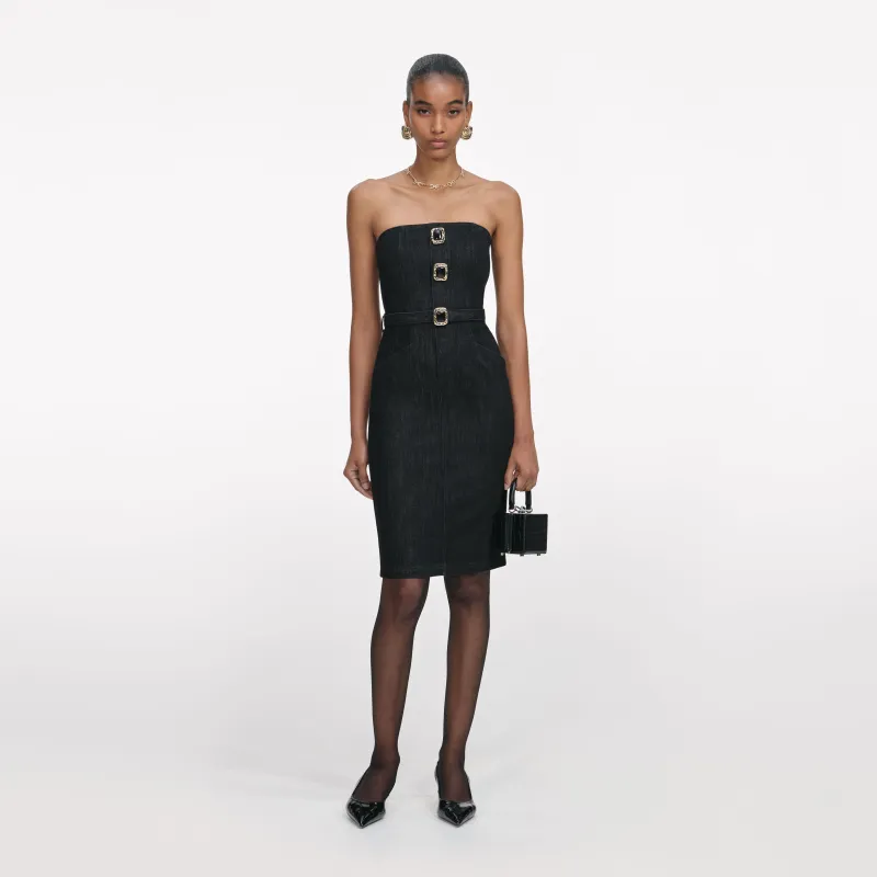 Self-portrait - Denim Bandeau Midi Dress - Black sold by Jessie Boutique