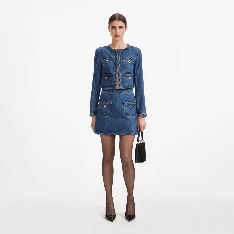 Self-portrait - Denim Braided Jacket - Blue sold by Jessie Boutique