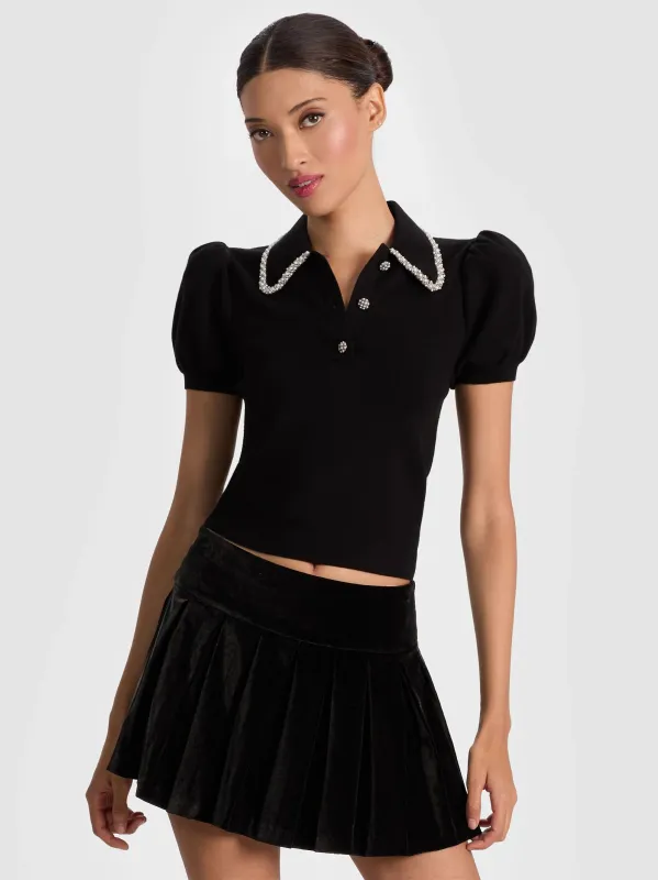 Alice + Olivia - Ramona Embellished Polo - Black sold by Jessie Boutique