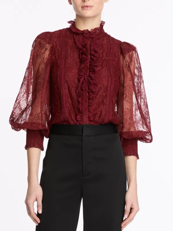 Alice + Olivia - Eugenia Lace Blouse - Oxblood sold by Jessie Boutique