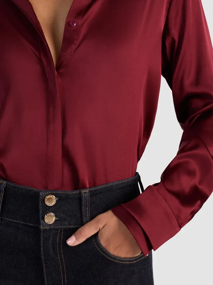 Alice + Olivia - Willa Placket Top - Oxblood sold by Jessie Boutique product image thumbnail 4