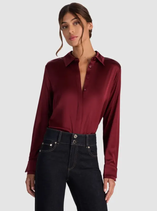Alice + Olivia - Willa Placket Top - Oxblood sold by Jessie Boutique