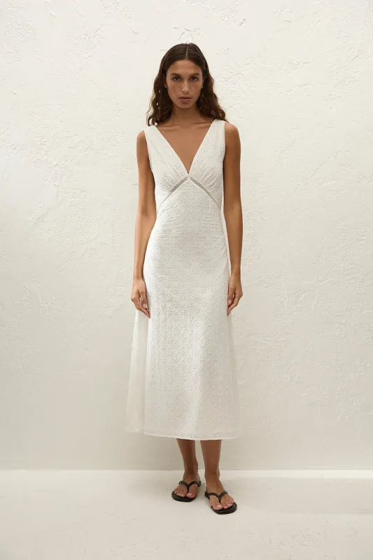 Faithfull The Brand - Maya Midi Dress - Valentina Broderie White sold by Jessie Boutique