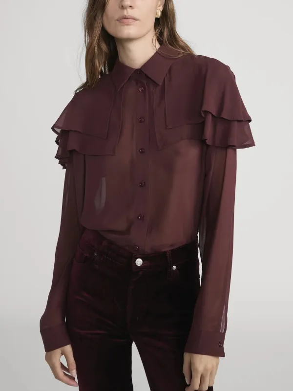 Frame - The Silk Cape Blouse - Cabernet sold by Jessie Boutique