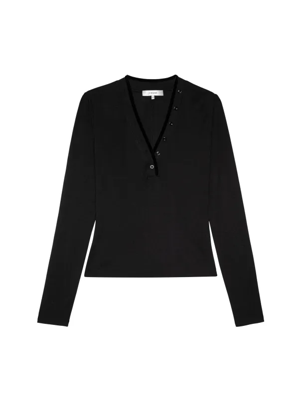 Frame - The Velvet Trim Henley Top - Black sold by Jessie Boutique