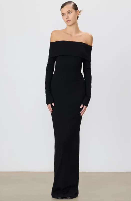 Eterne - Long Sleeve Off-Shoulder Maxi Dress - Black sold by Jessie Boutique