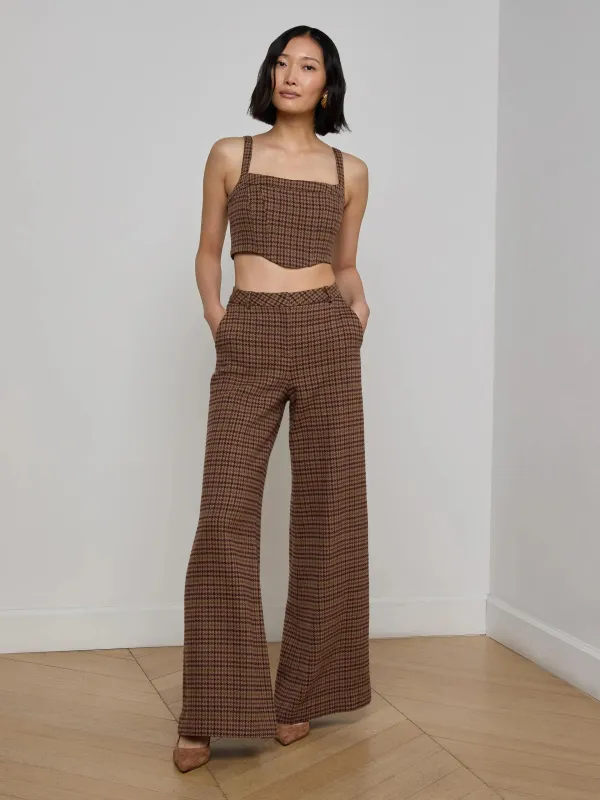L'agence - Pilar Houndstooth Wide-Leg Pant - Dark Brown Multi Houndstooth made by L'AGENCE