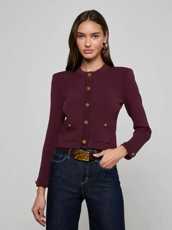 L'agence - Patsy Cropped Cardigan - Malbec/Gold sold by Jessie Boutique