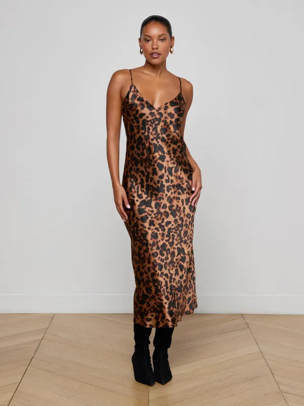 L'agence - Seridie Silk Slip Dress - Brown Multi Amur Leopard sold by Jessie Boutique