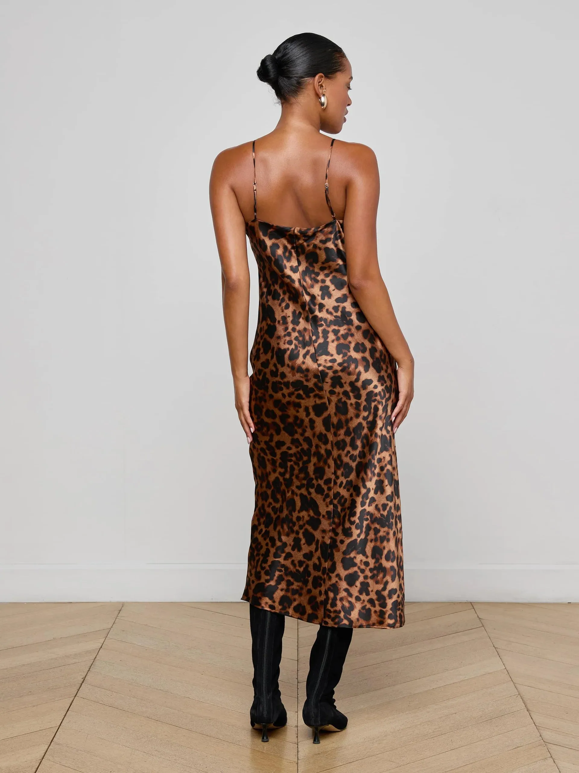 L'agence - Seridie Silk Slip Dress - Brown Multi Amur Leopard sold by Jessie Boutique product image thumbnail 3