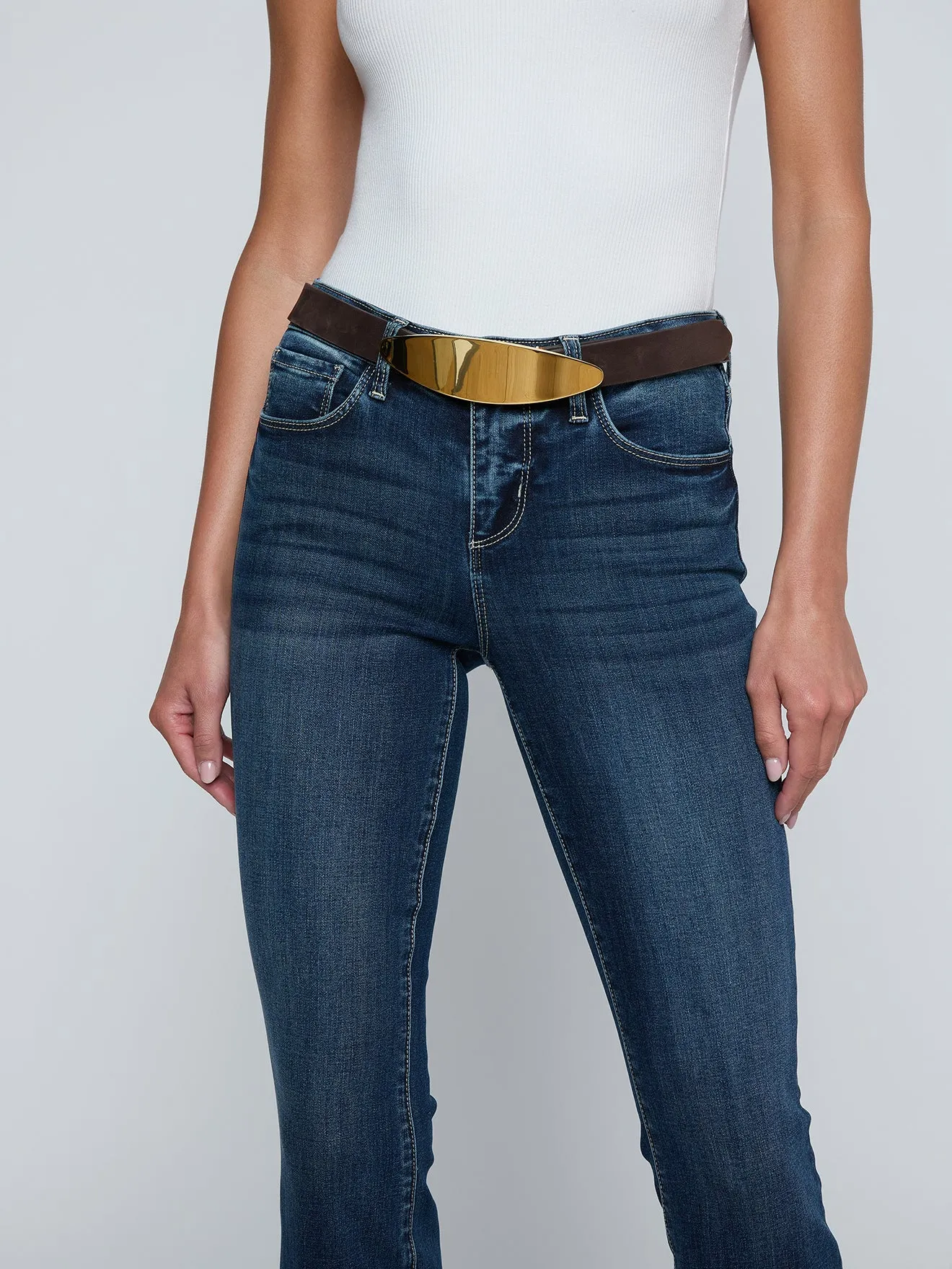 L'agence - Maroux Croc-Embossed Leather Belt - Coffee sold by Jessie Boutique product image thumbnail 2