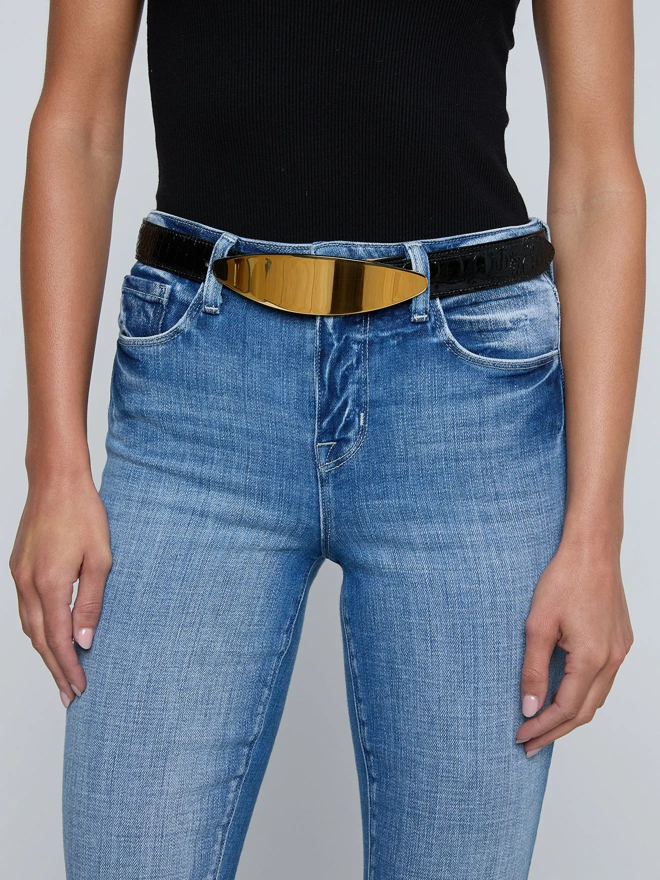 L'agence - Maroux Croc-Embossed Leather Belt - Black Croc Embossed sold by Jessie Boutique product image thumbnail 3