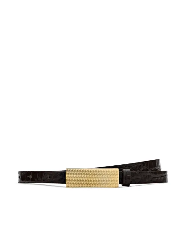 L'agence - Elyse Croc-Embossed Leather Belt - Chocolate Croc Embossed sold by Jessie Boutique