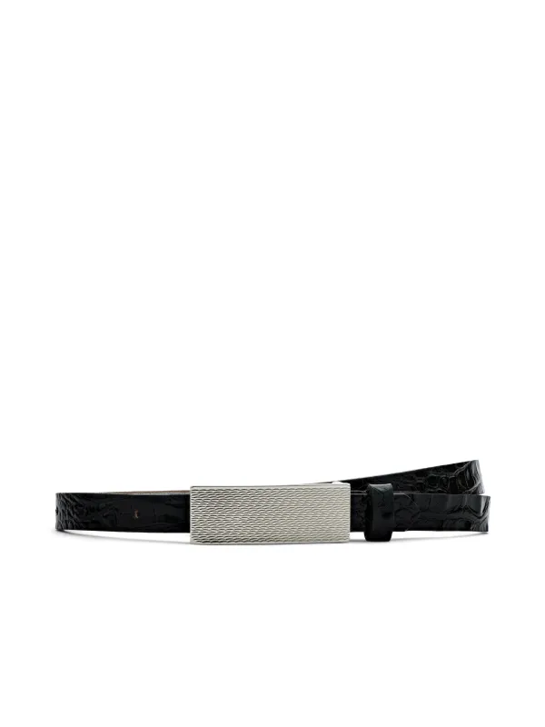 L'agence - Elyse Croc-Embossed Leather Belt - Black Croc Embossed sold by Jessie Boutique