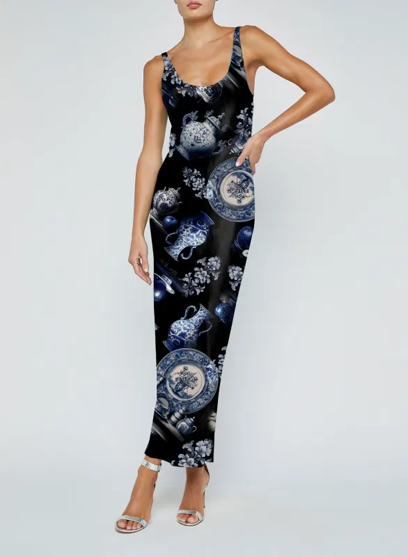 L'agence - Akiya Tank Dress - Black/Blue Large Porcelain sold by Jessie Boutique