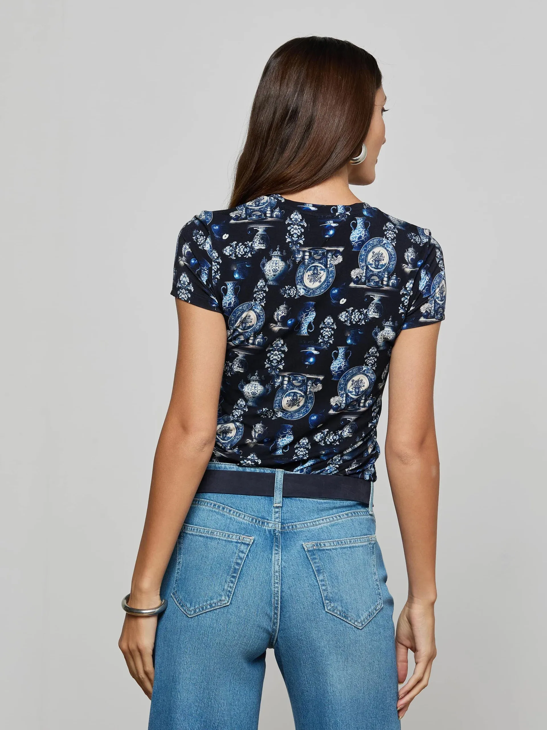 L'agence - Ressi Fitted Tee - Black/Blue Porcelain Print sold by Jessie Boutique product image thumbnail 3